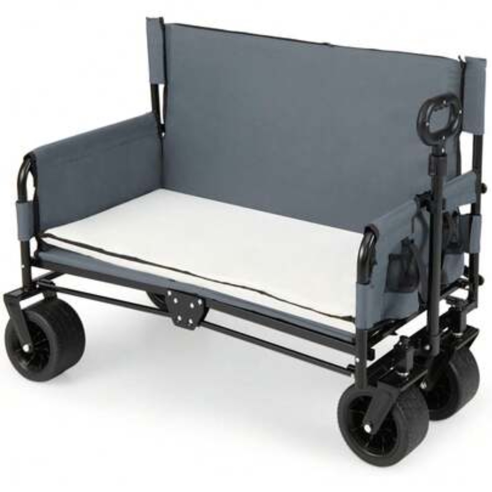 Outdoor Camping Wagon - Chariot pliable 2-en-1 avec siège-banc, chariot
