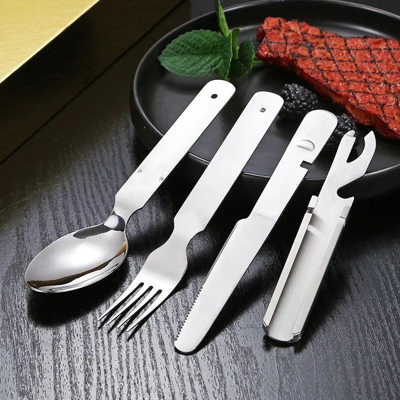 Outdoor Camping Knife - Ensemble de vaisselle en acier inoxydable,