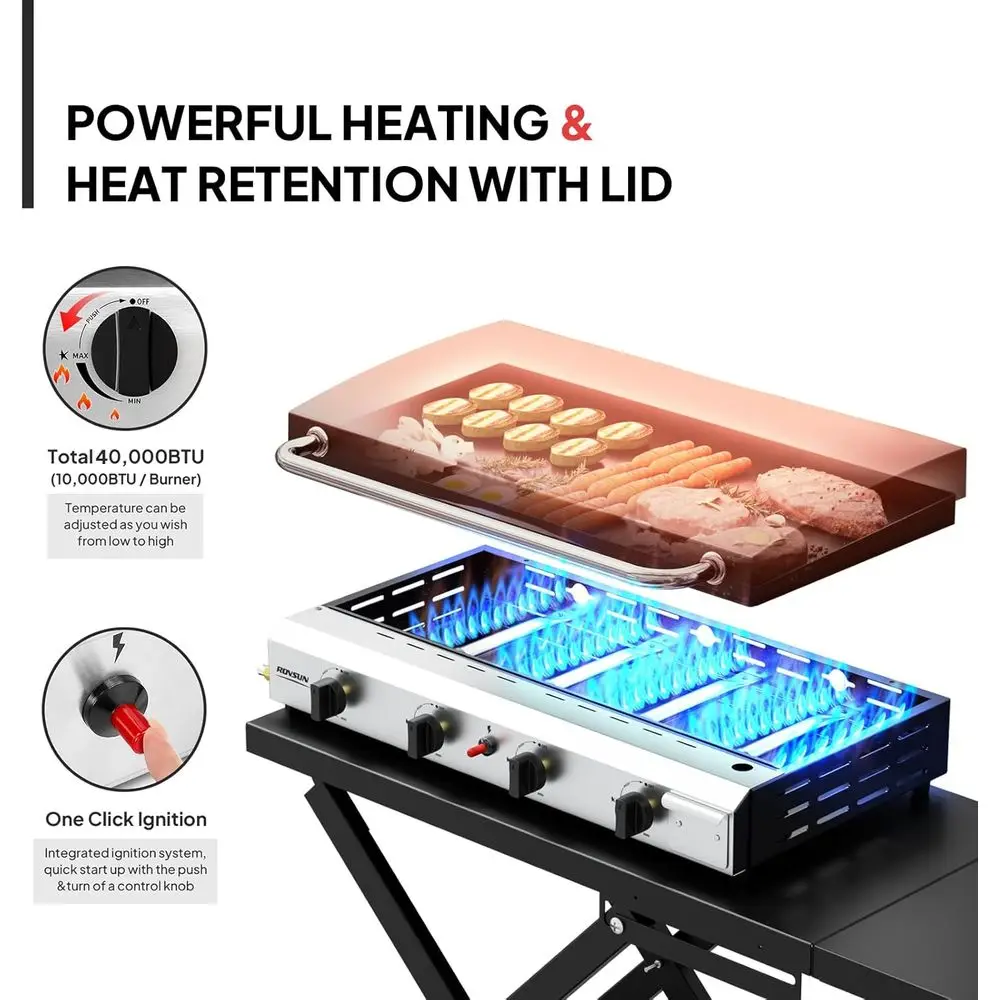 Grill portable à 4 brûleurs au - Outdoor Camping Griddle avis et prix