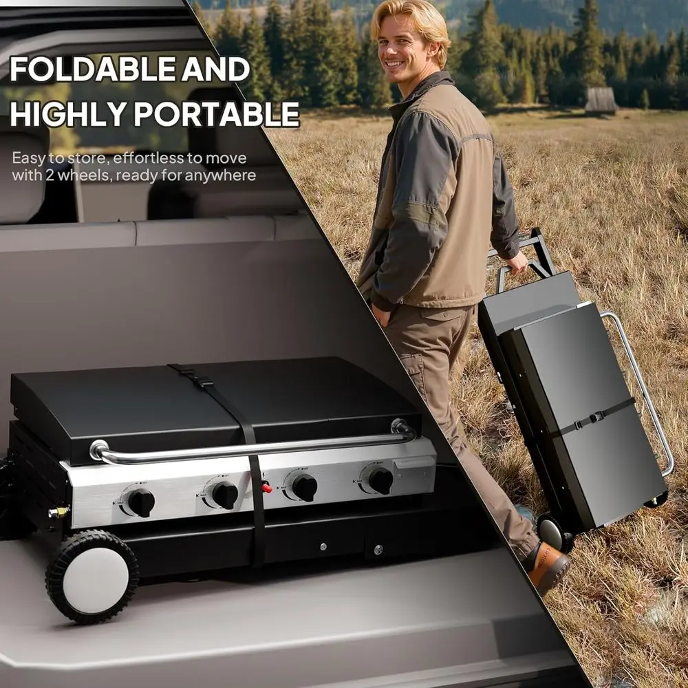 Grill portable à 4 brûleurs au - Outdoor Camping Griddle avis et prix