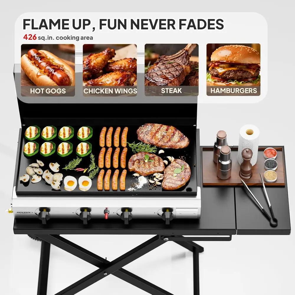Grill portable à 4 brûleurs au - Outdoor Camping Griddle avis et prix